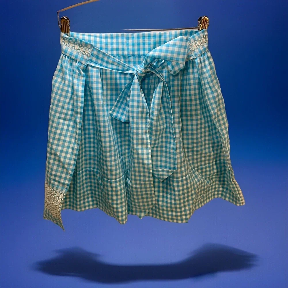 BLUE EMBROIDERY HALF APRON with pocket Vintage‎
